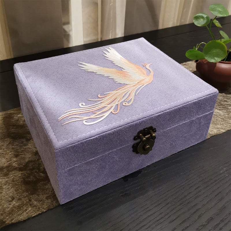 Boîte à bijoux en flanelle violette Phoenix à deux couches
