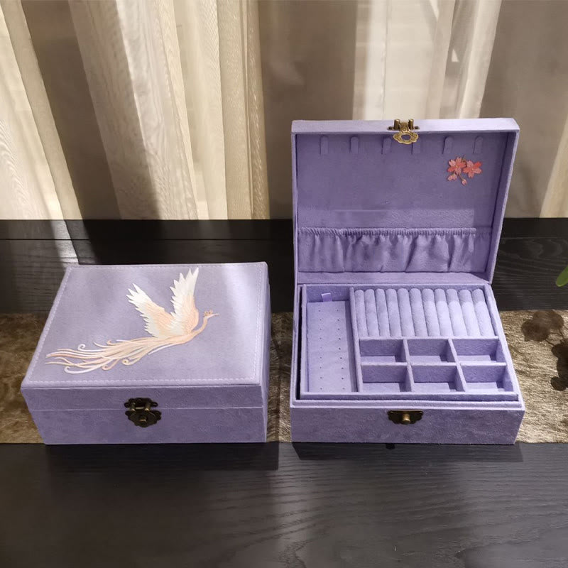 Boîte à bijoux en flanelle violette Phoenix à deux couches