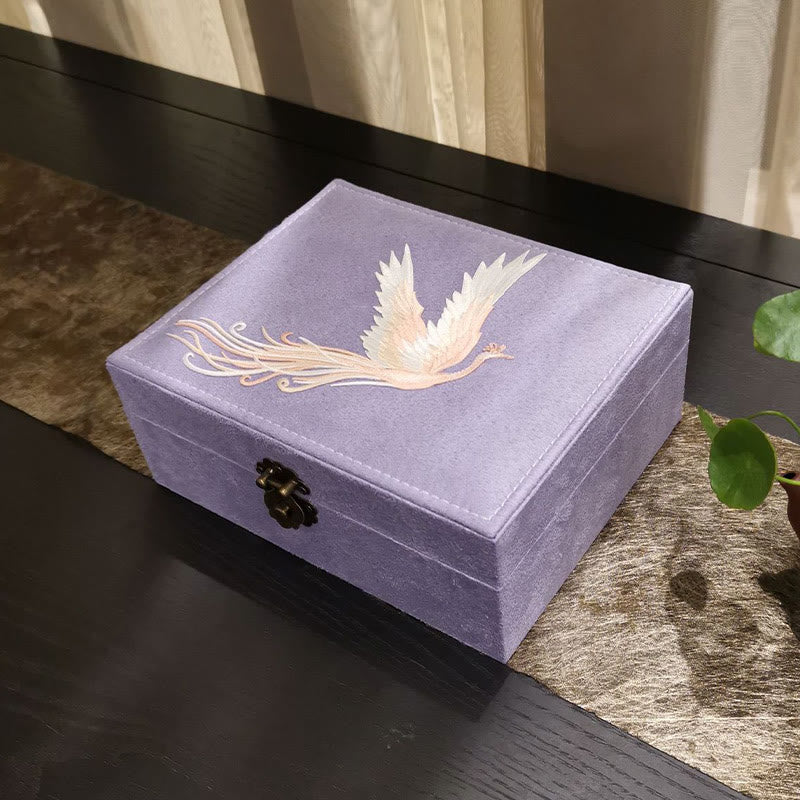 Boîte à bijoux en flanelle violette Phoenix à deux couches