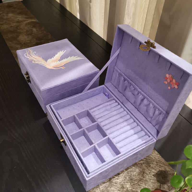 Boîte à bijoux en flanelle violette Phoenix à deux couches