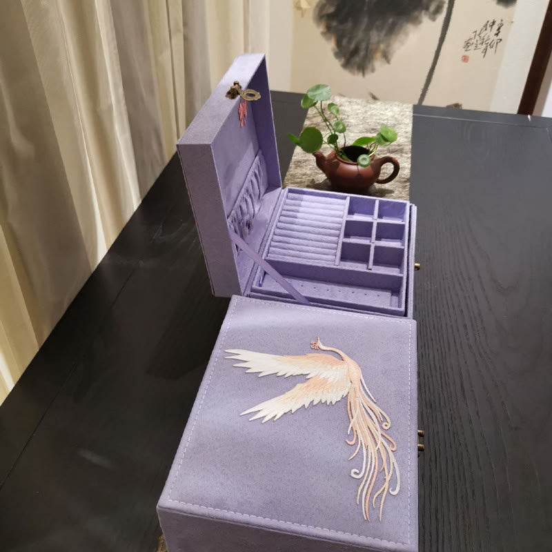 Boîte à bijoux en flanelle violette Phoenix à deux couches