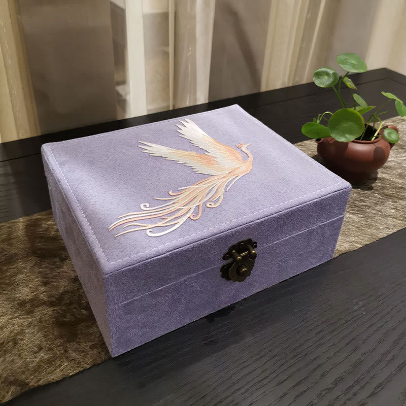 Boîte à bijoux en flanelle violette Phoenix à deux couches