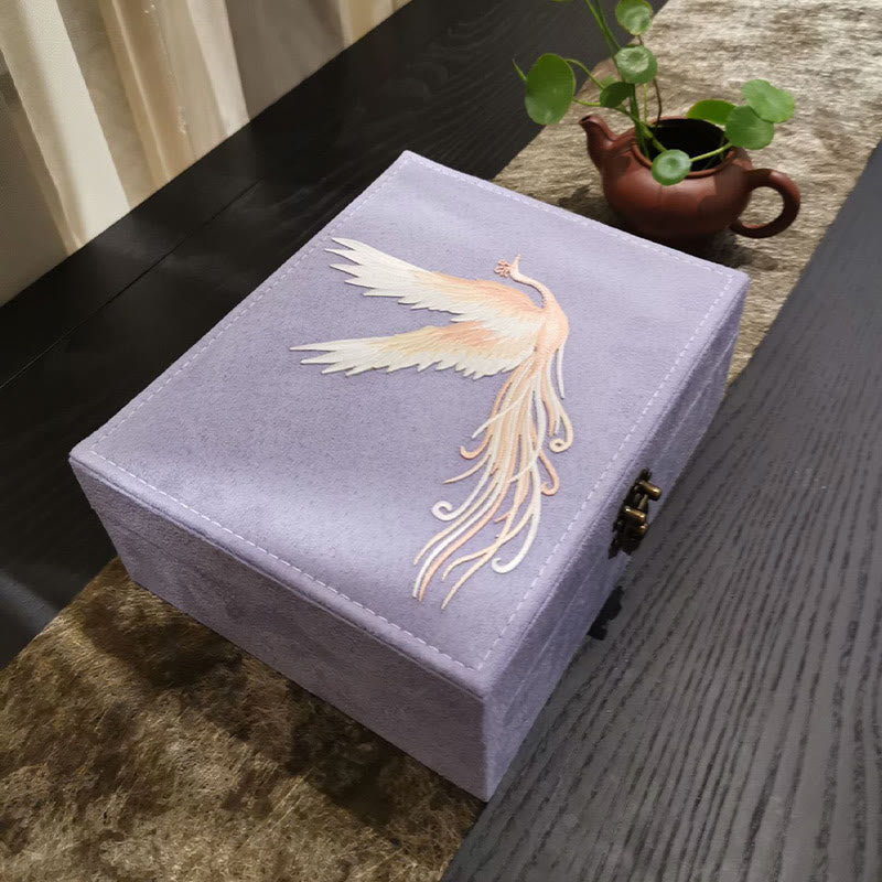 Boîte à bijoux en flanelle violette Phoenix à deux couches