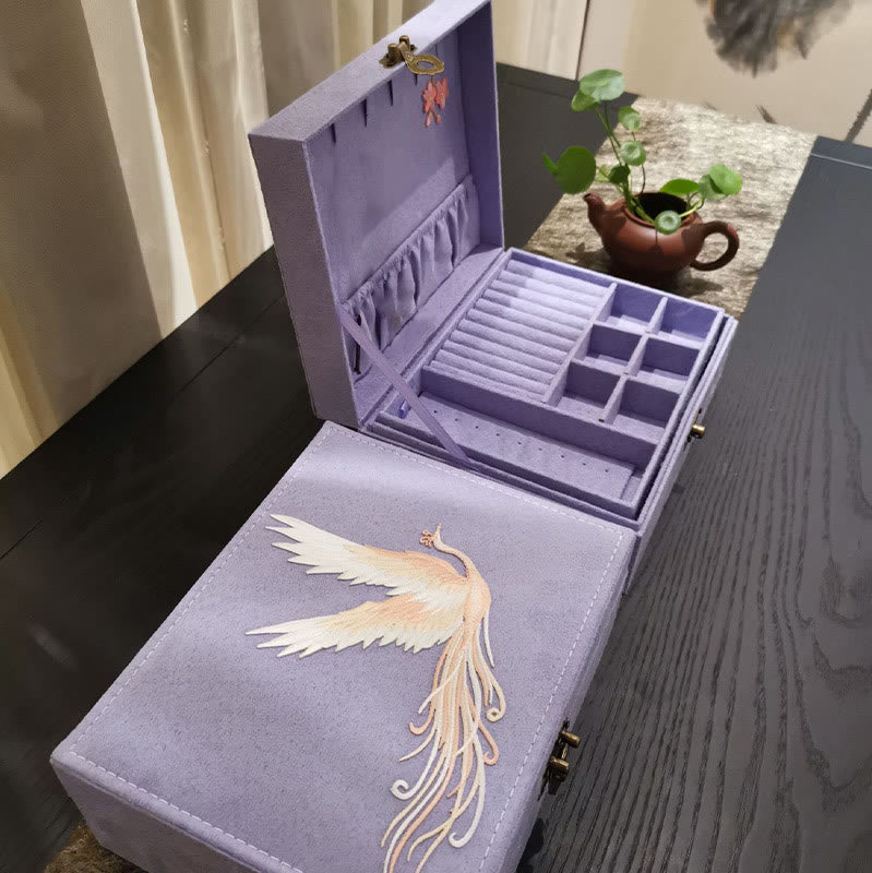 Boîte à bijoux en flanelle violette Phoenix à deux couches