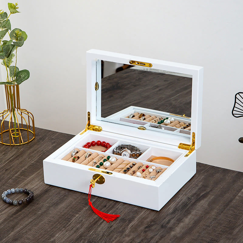 Coffret à bijoux en bois massif à deux niveaux | Rangement spirituel vintage