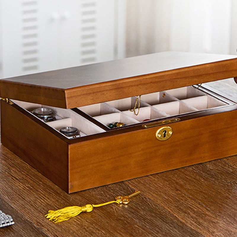 Coffret à bijoux en bois massif à deux niveaux | Rangement spirituel vintage
