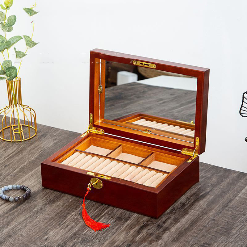 Coffret à bijoux en bois massif à deux niveaux | Rangement spirituel vintage