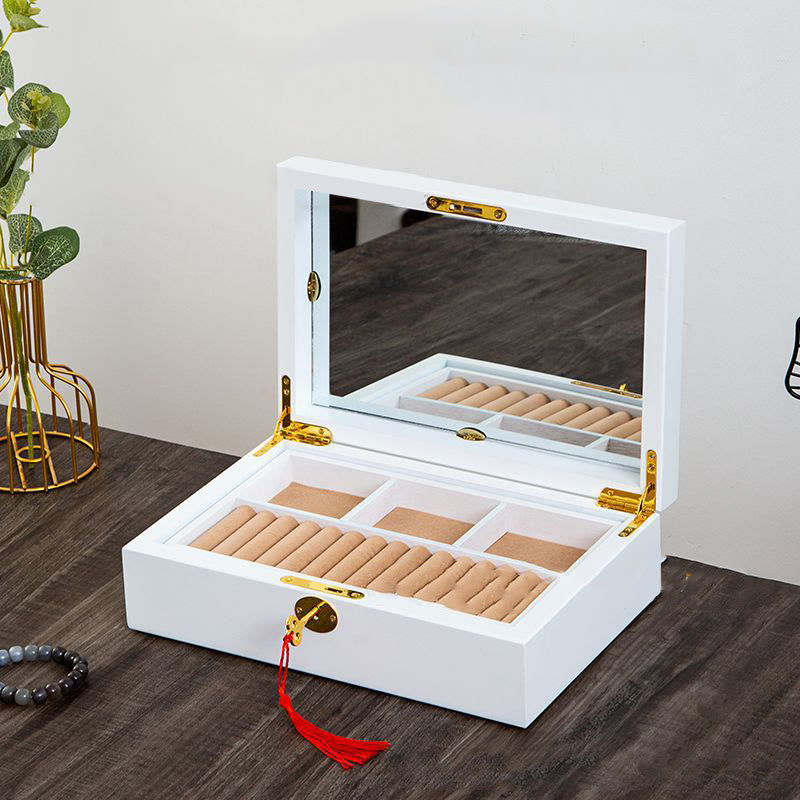 Coffret à bijoux en bois massif à deux niveaux | Rangement spirituel vintage