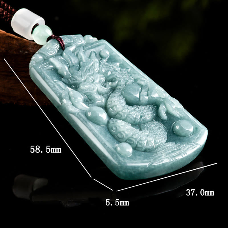 Collier unique en jade avec dragon et protection et succès