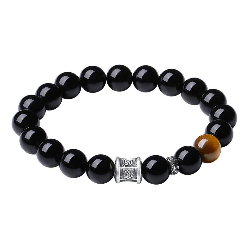 Bracelet unisexe en obsidienne noire 10 mm Om Mani Padme Hum