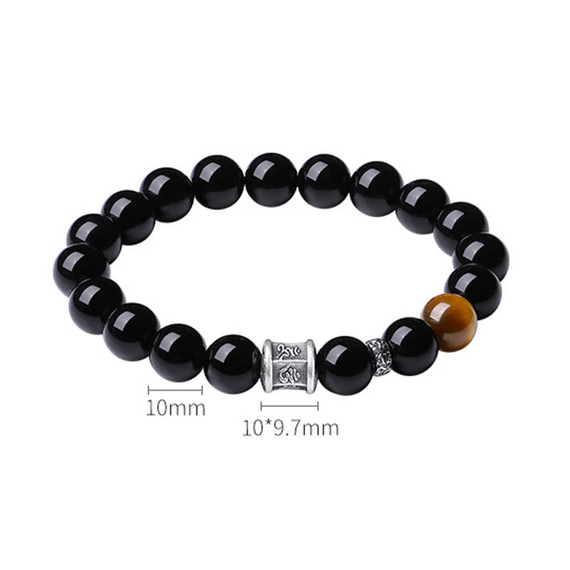 Bracelet unisexe en obsidienne noire 10 mm Om Mani Padme Hum