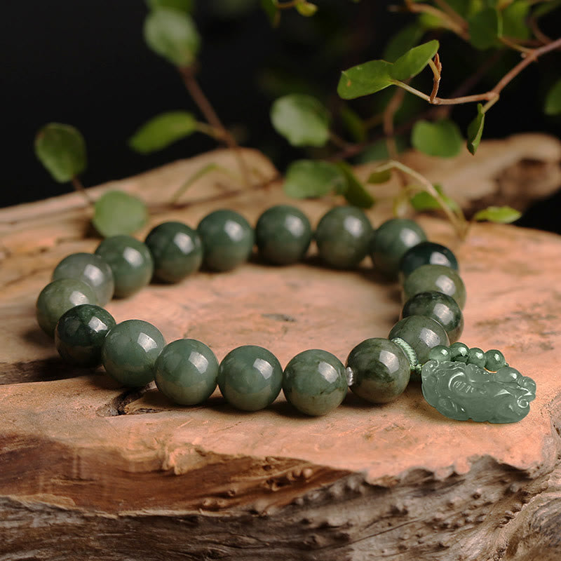 Bracelet de prospérité unisexe en jade Pixiu de 10 mm pour la richesse