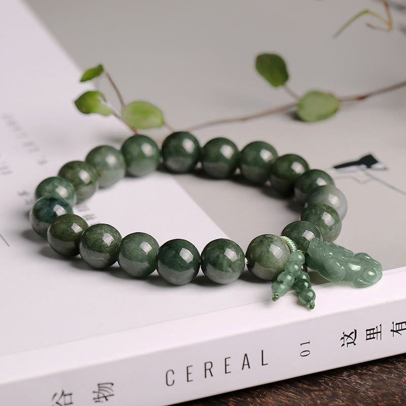 Bracelet de prospérité unisexe en jade Pixiu de 10 mm pour la richesse