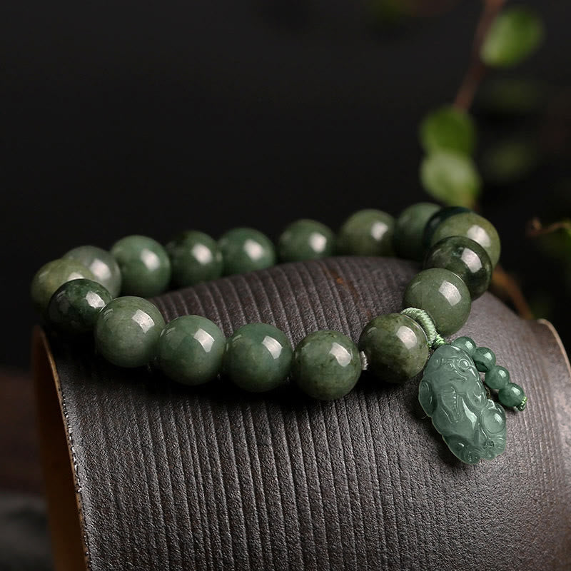 Bracelet de prospérité unisexe en jade Pixiu de 10 mm pour la richesse