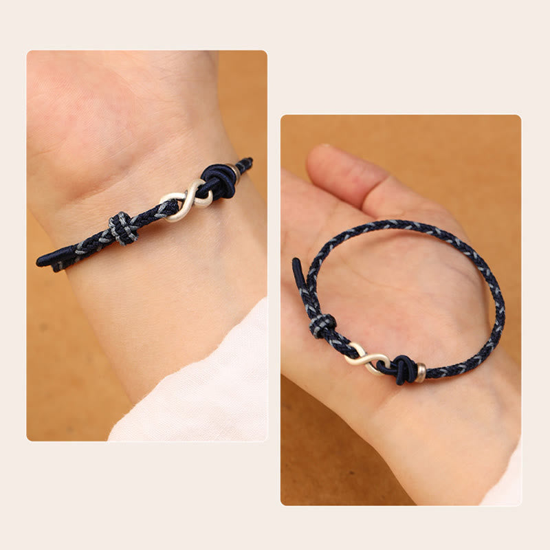 Bracelet unisexe en fil rouge de 14 à 18 cm avec nœud infini en argent sterling