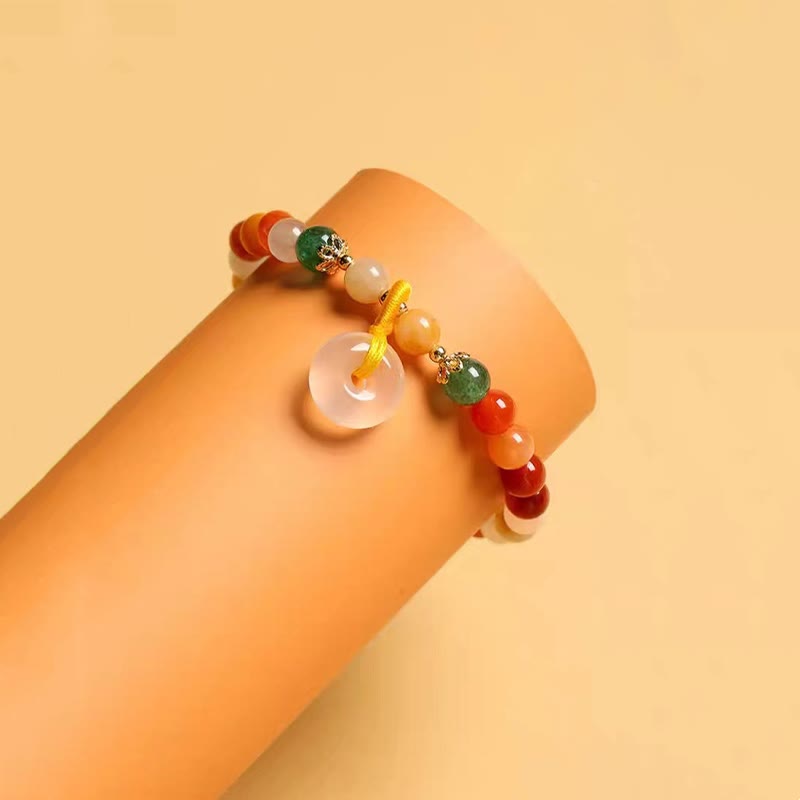 Bracelet unisexe en jade et soie dorée, boucle de paix, 8 mm