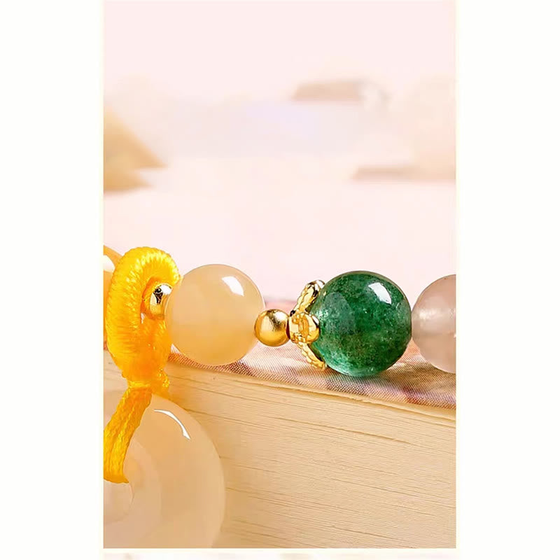 Bracelet unisexe en jade et soie dorée, boucle de paix, 8 mm