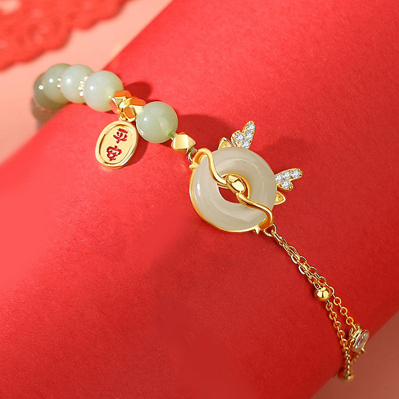 Bracelet unisexe en argent sterling 925 avec dragon, agate rouge et jade Hetian