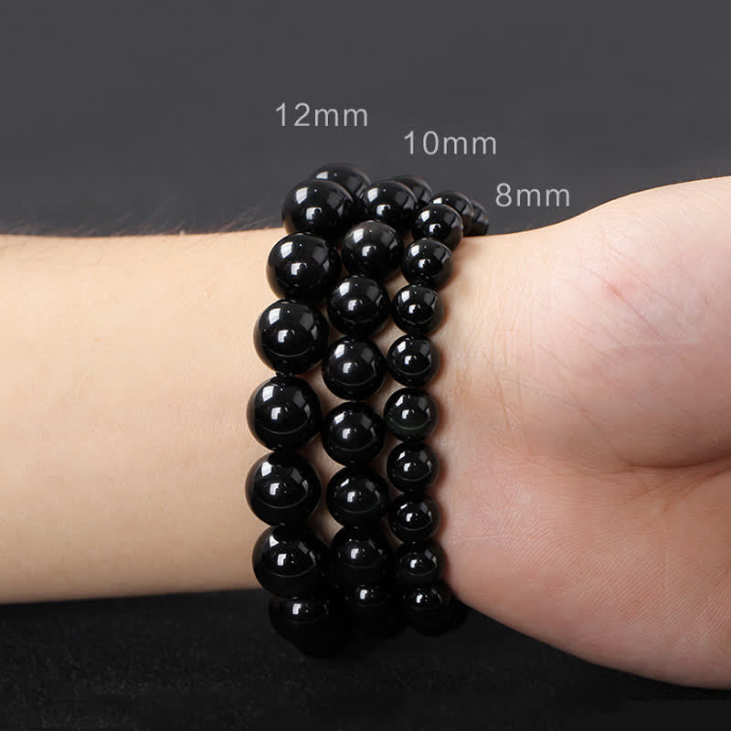 Bracelet unisexe en obsidienne noire et œil de tigre rouge 8 mm