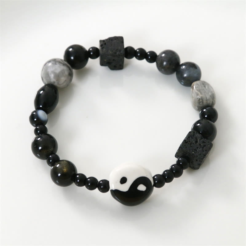Bracelet unisexe en onyx noir Yin Yang pour l'équilibre et la protection