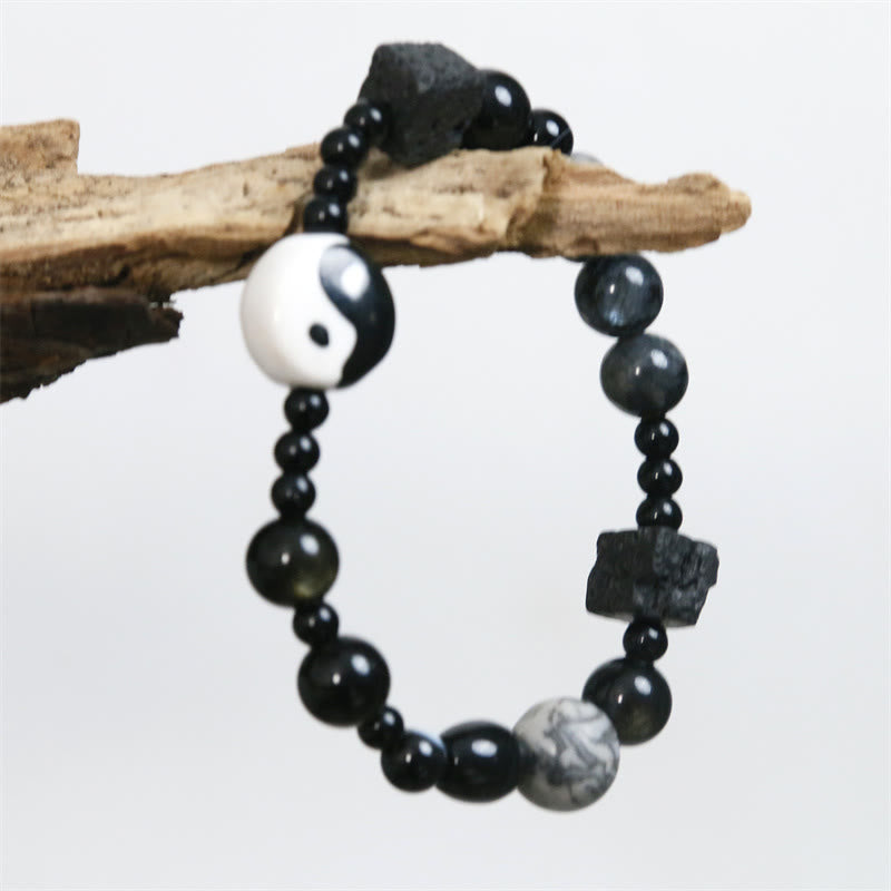 Bracelet unisexe en onyx noir Yin Yang pour l'équilibre et la protection