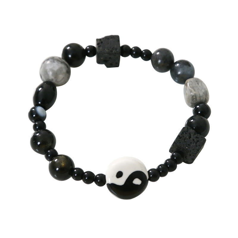 Bracelet unisexe en onyx noir Yin Yang pour l'équilibre et la protection