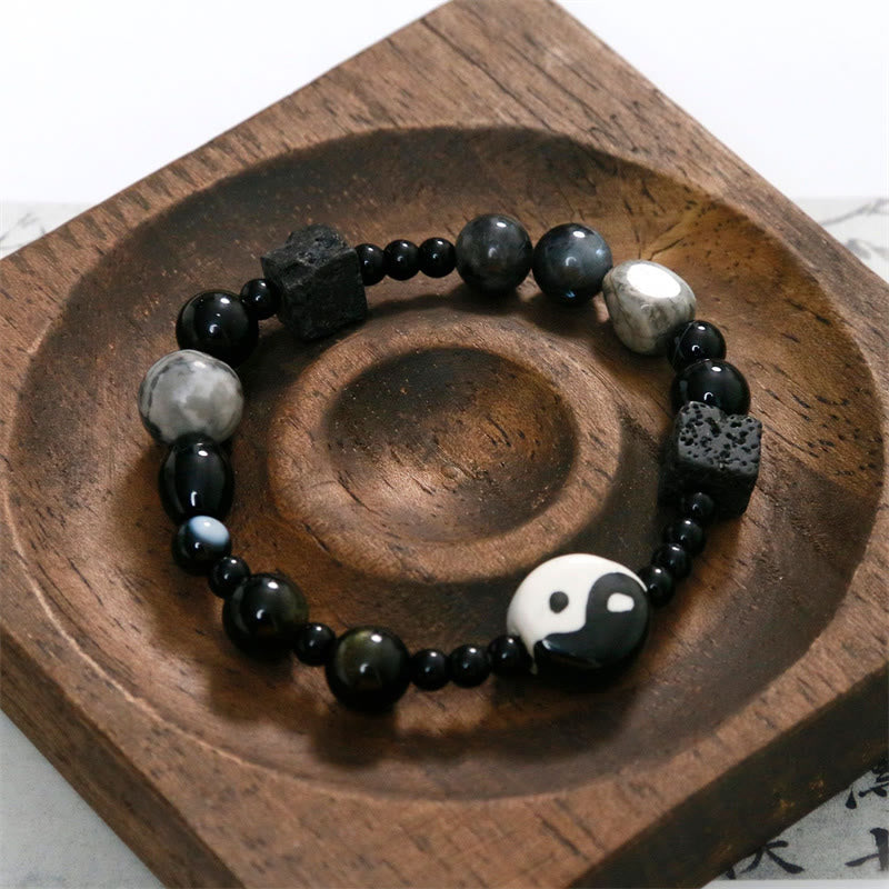 Bracelet unisexe en onyx noir Yin Yang pour l'équilibre et la protection