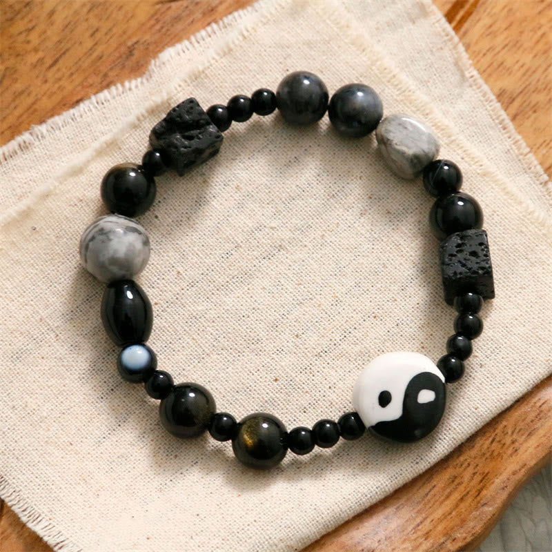 Bracelet unisexe en onyx noir Yin Yang pour l'équilibre et la protection