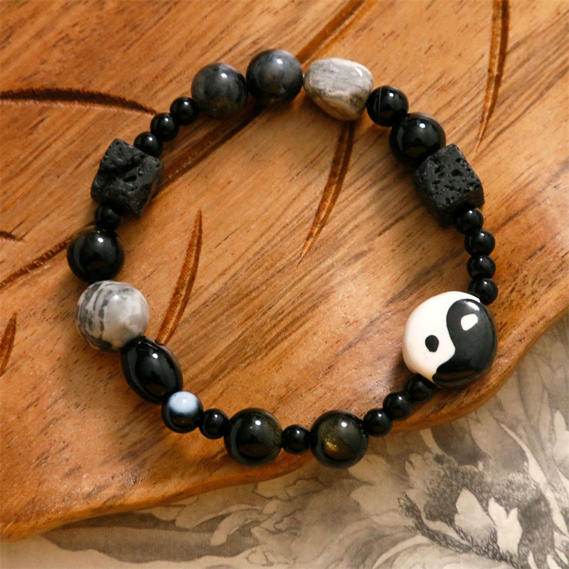 Bracelet unisexe en onyx noir Yin Yang pour l'équilibre et la protection