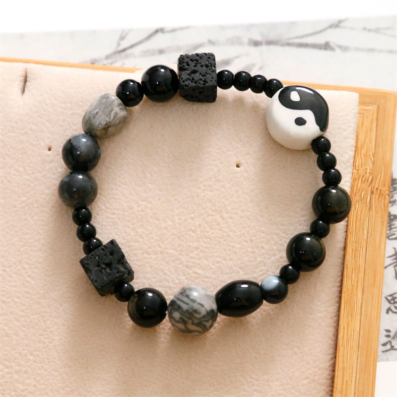 Bracelet unisexe en onyx noir Yin Yang pour l'équilibre et la protection