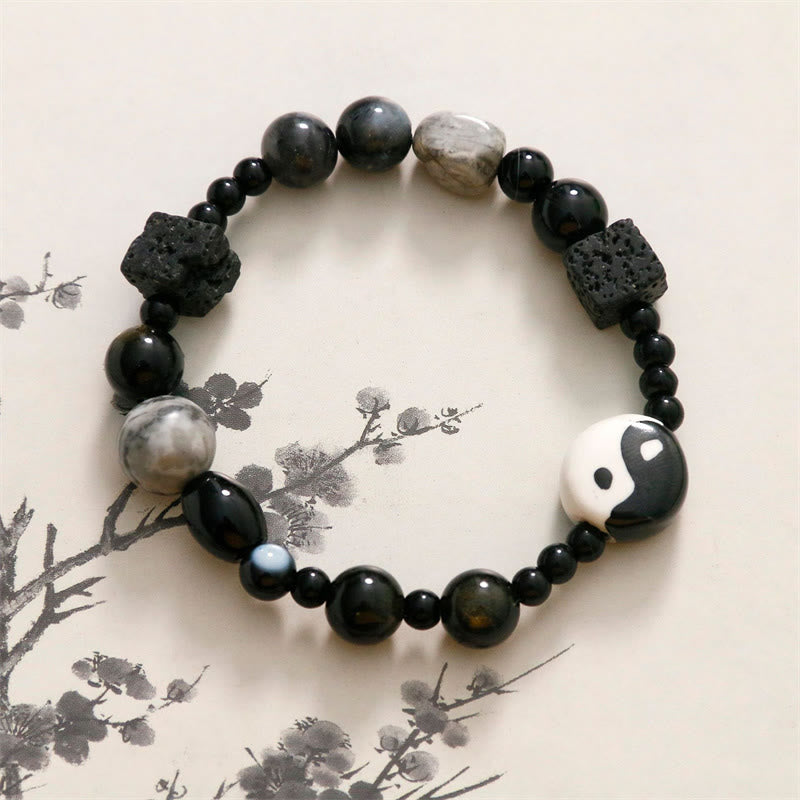 Bracelet unisexe en onyx noir Yin Yang pour l'équilibre et la protection