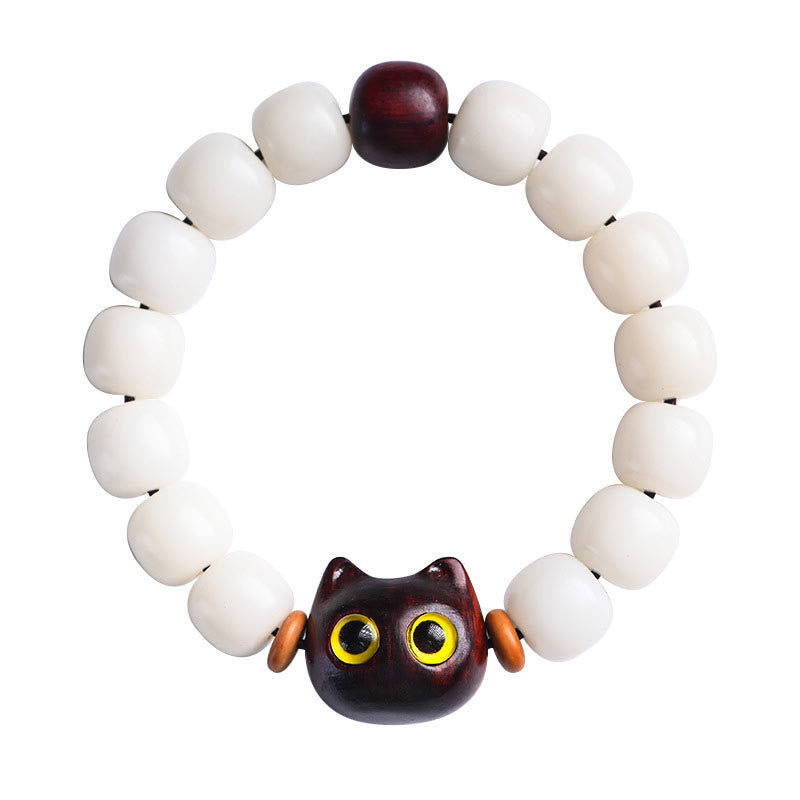 Bracelet spirituel unisexe en graines et bois de Bodhi, chat porte-bonheur
