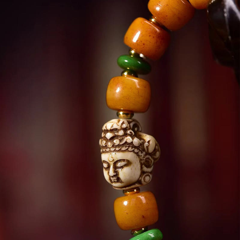 Bracelet Bouddha unisexe en os de chameau pour la chance et la protection