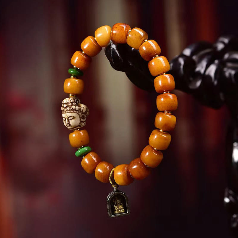 Bracelet Bouddha unisexe en os de chameau pour la chance et la protection