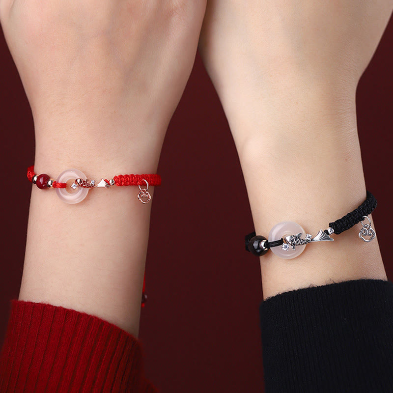 Bracelet unisexe en argent 925 avec boucle de paix et poisson koï en calcédoine