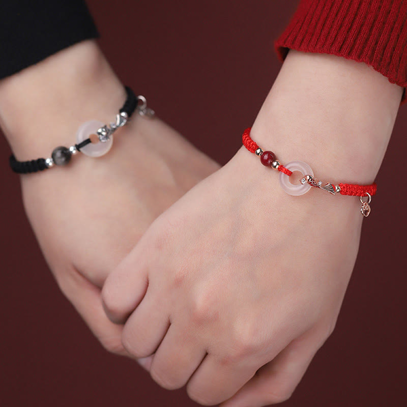 Bracelet unisexe en argent 925 avec boucle de paix et poisson koï en calcédoine