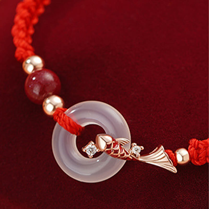Bracelet unisexe en argent 925 avec boucle de paix et poisson koï en calcédoine