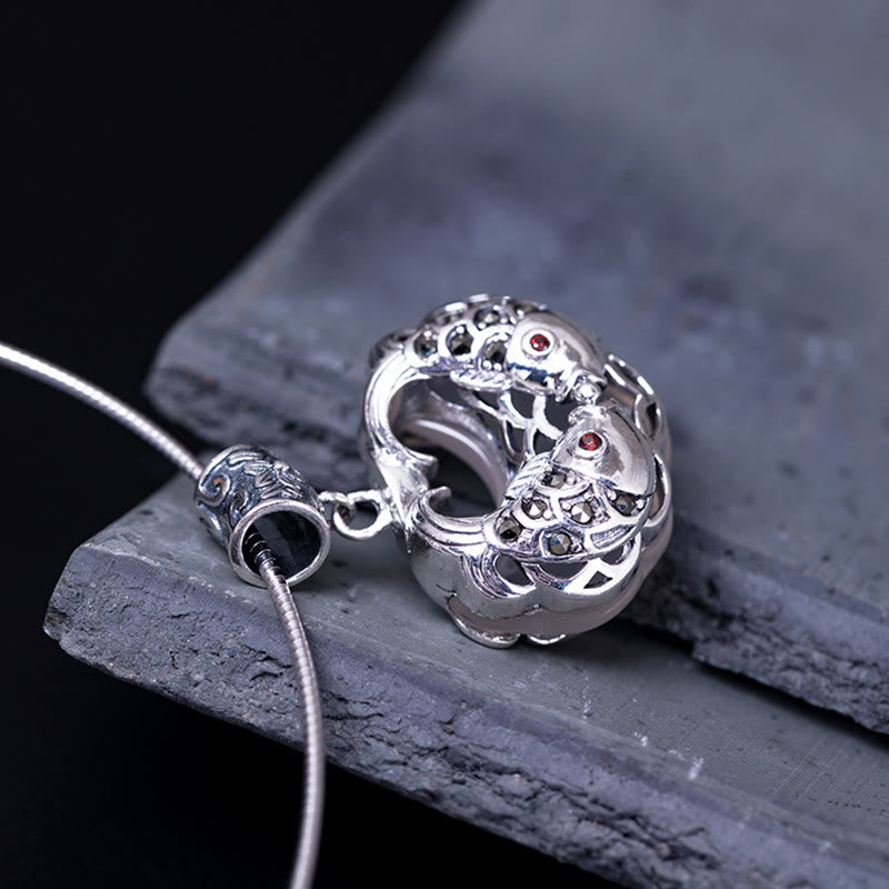 Collier porte-bonheur unisexe en argent sterling avec calcédoine et poisson koï