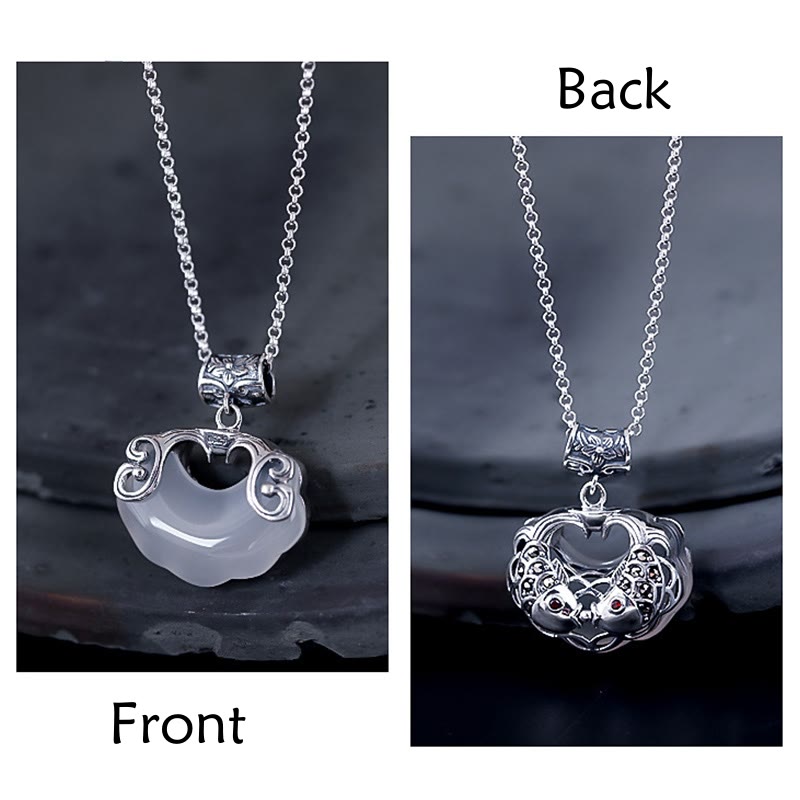 Collier porte-bonheur unisexe en argent sterling avec calcédoine et poisson koï