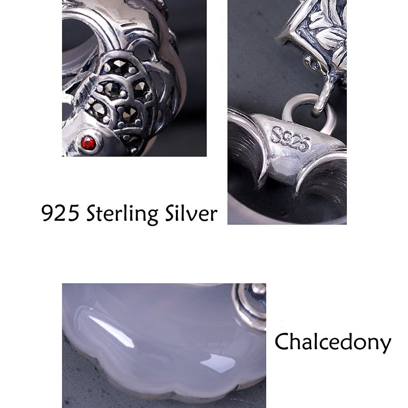 Collier porte-bonheur unisexe en argent sterling avec calcédoine et poisson koï