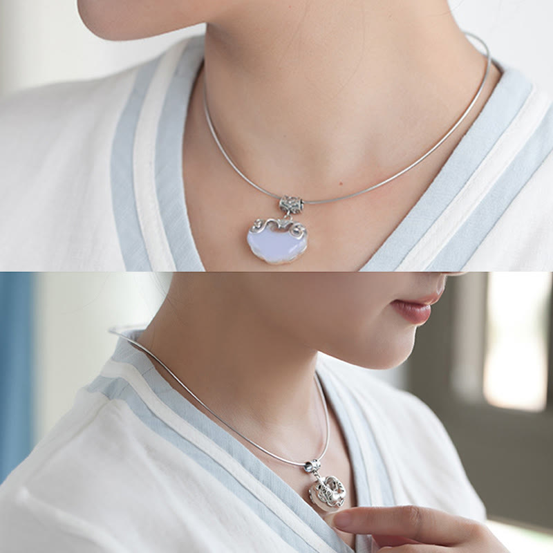Collier porte-bonheur unisexe en argent sterling avec calcédoine et poisson koï