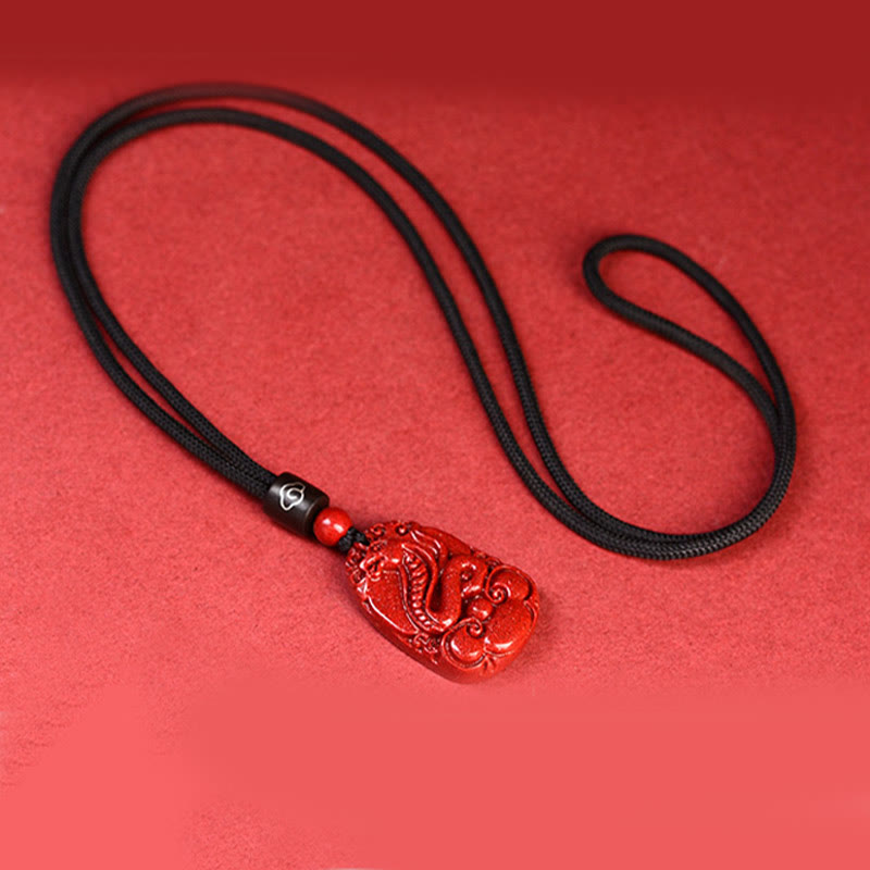 Collier unisexe avec pendentif en cinabre du zodiaque chinois sur corde noire