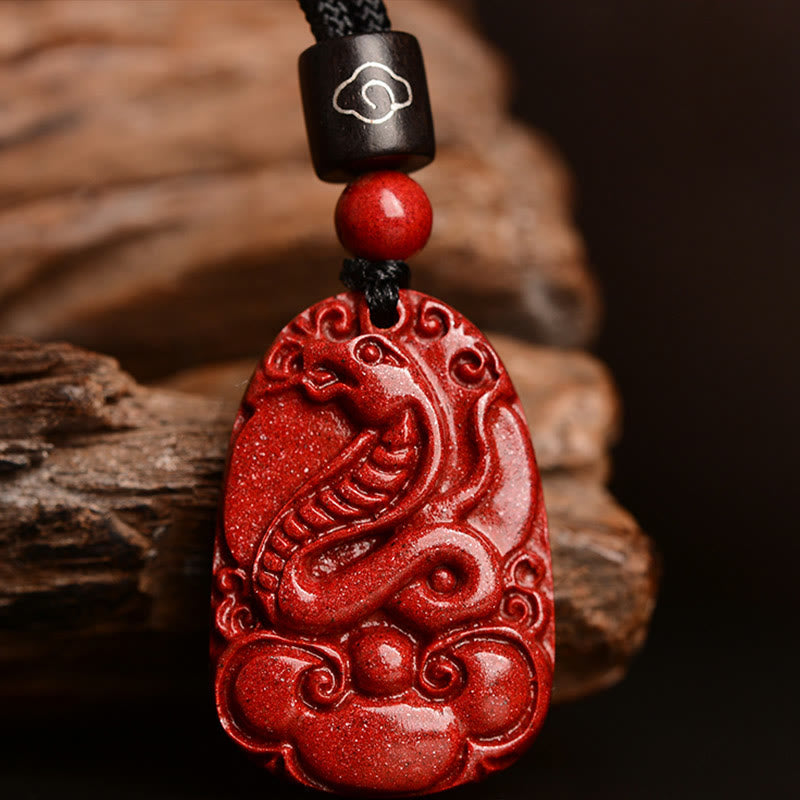 Collier unisexe avec pendentif en cinabre du zodiaque chinois sur corde noire
