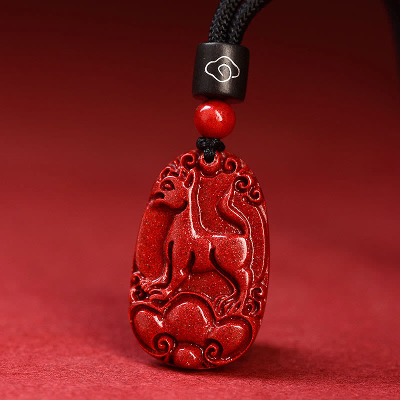 Collier unisexe avec pendentif en cinabre du zodiaque chinois sur corde noire