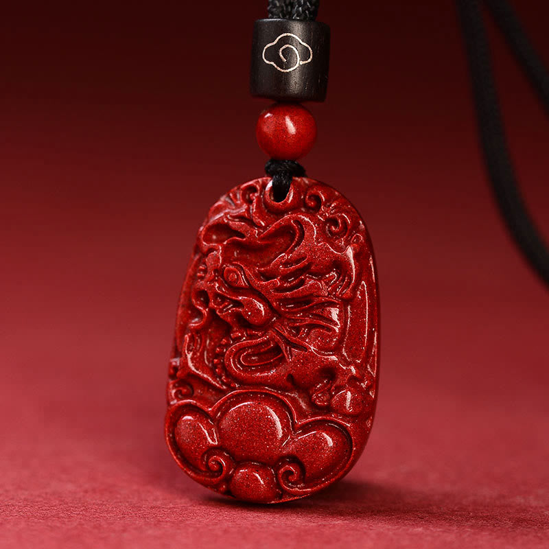 Collier unisexe avec pendentif en cinabre du zodiaque chinois sur corde noire