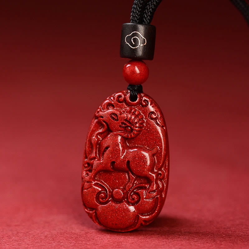 Collier unisexe avec pendentif en cinabre du zodiaque chinois sur corde noire
