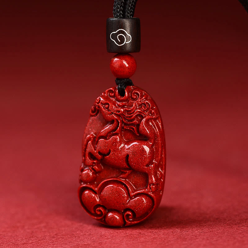 Collier unisexe avec pendentif en cinabre du zodiaque chinois sur corde noire