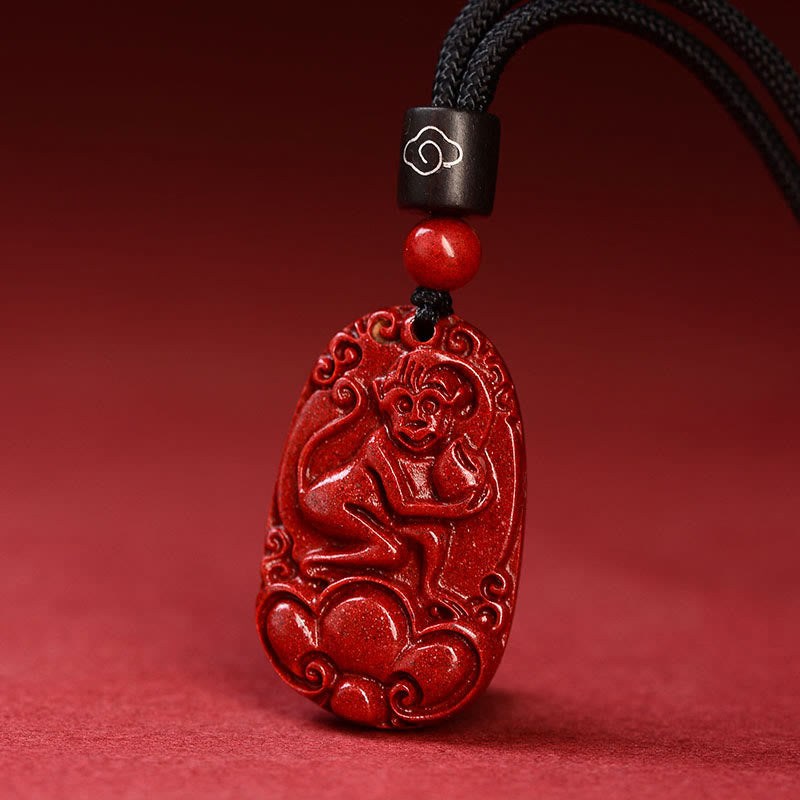 Collier unisexe avec pendentif en cinabre du zodiaque chinois sur corde noire