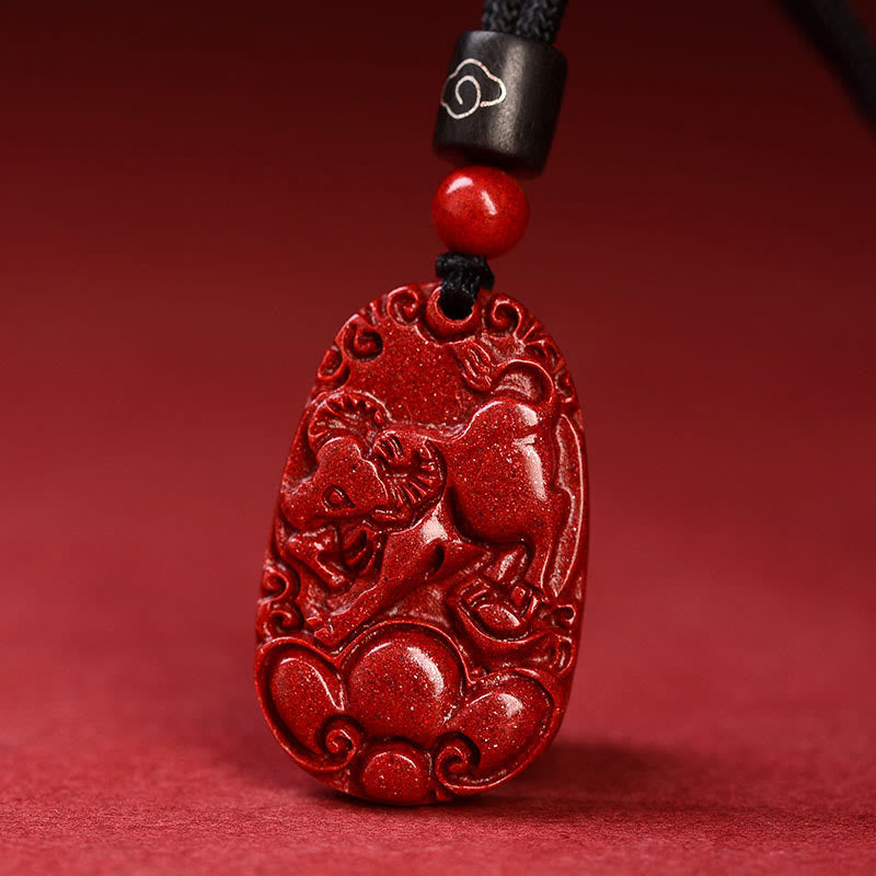 Collier unisexe avec pendentif en cinabre du zodiaque chinois sur corde noire