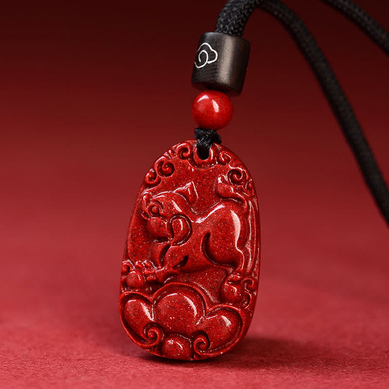 Collier unisexe avec pendentif en cinabre du zodiaque chinois sur corde noire